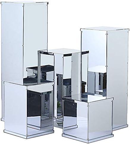 BalsaCircle 5 Silver Mirror Display Boxes Centerpieces Columns Pedestal Riser Party Wedding Decorations