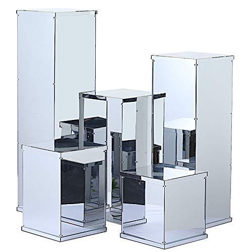BalsaCircle 5 Silver Mirror Display Boxes Centerpieces Columns Pedestal Riser Party Wedding Decorations