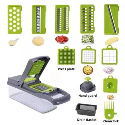 Vegetable Chopper,Pro Onion Chopper,14 in1 Multifunctional Food Chopper,Kitchen Veggie Chopper with 8 Blades,Vegetable Chopper With Container ,Vegetable Slicer Dicer Cutter,Salad,Garlic Chopper