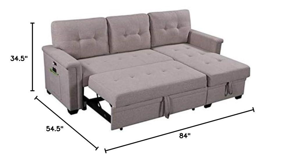 Bowery Hill Reversible Sleeper Sofa with Storage/USB Charging Port in Gray