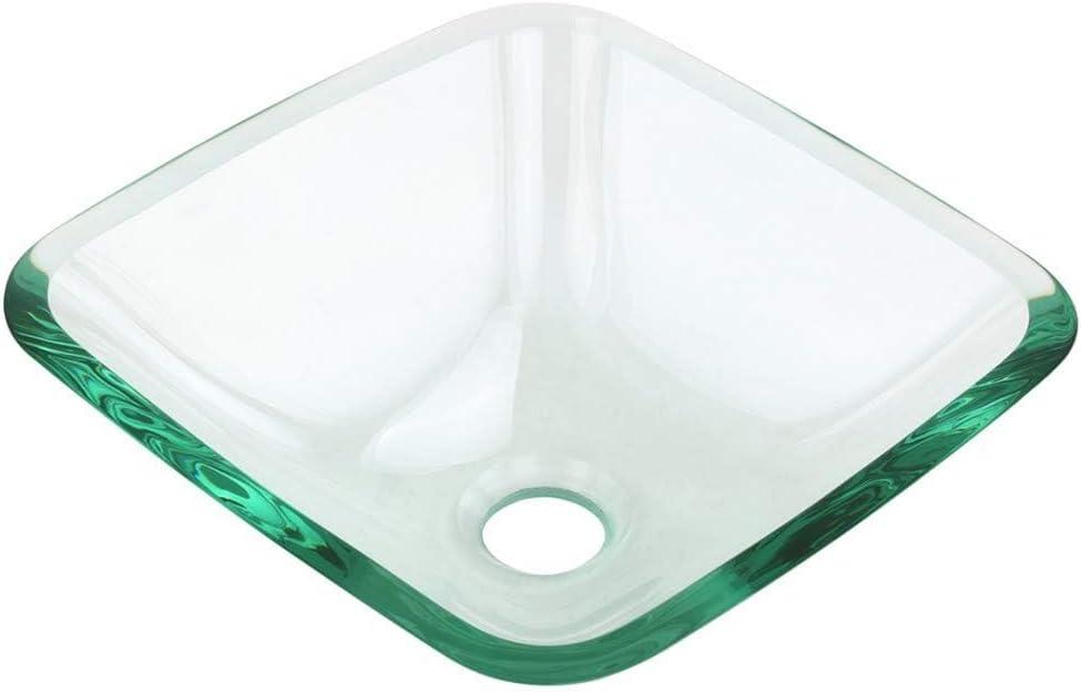 Square Glass Bathroom Vessel Sink with Drain Mini Bath Bowl