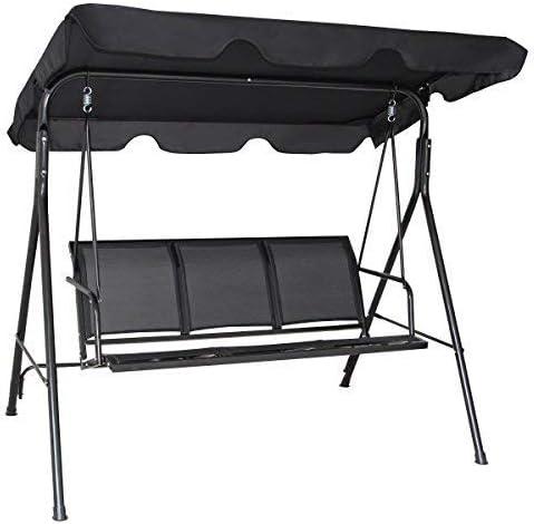 Costway Outdoor Patio Swing Canopy 3 Person Canopy Swing Chair Patio Hammock Black