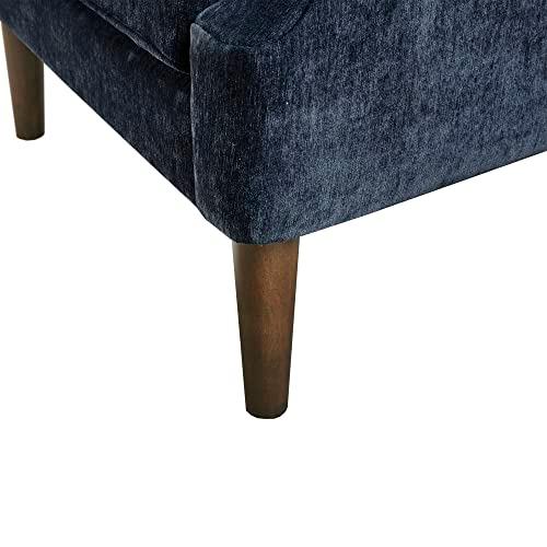 Elegant Navy Velvet Wood Accent Chair with Button Tufting