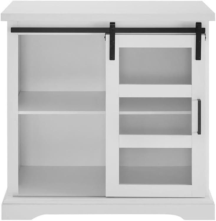 32" White Modern TV Stand with Sliding Glass Door