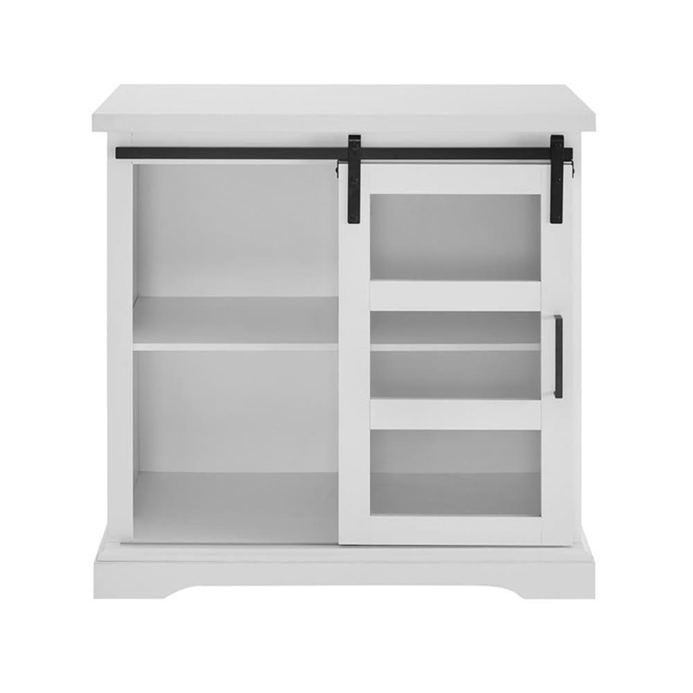 32" White Modern TV Stand with Sliding Glass Door