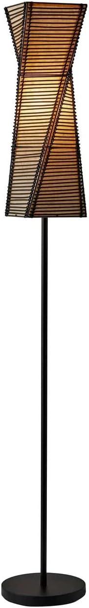 Zen Ambiance Twisted Black Cane Floor Lamp with Beige Paper Shade