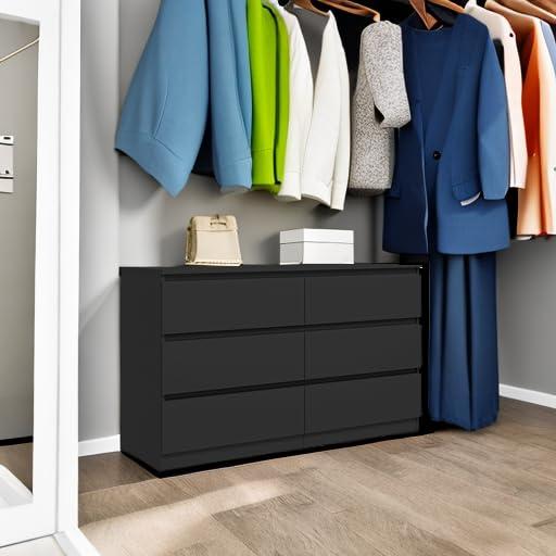 Hommoo 6 Drawer Double Dresser for Bedroom Black