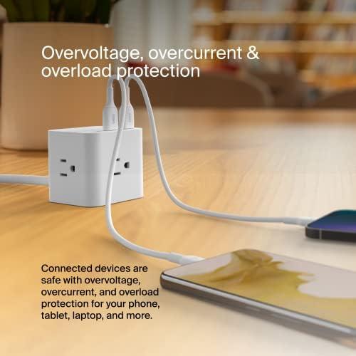 Belkin 6-Outlet Power Cube w/ 3 AC Outlets, 3 USB-A Ports, & 5ft Sturdy Extension Cord - Convenient Compact Cube for Home, Office, Travel, Desktop, & Phone Charger - 4.5 Amps
