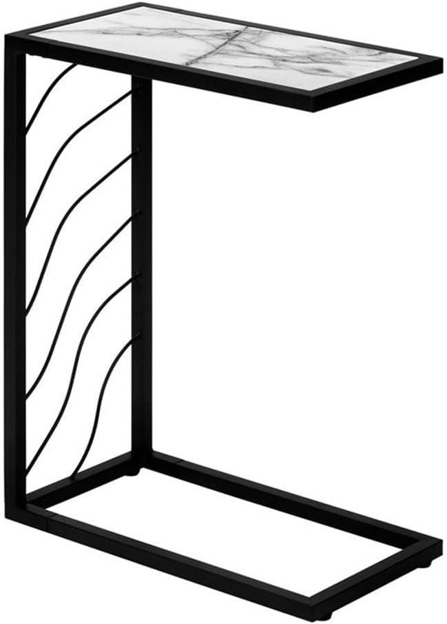 Monarch Specialties Accent Table C-Shaped End Side Snack Living Room Bedroom Metal Laminate White Marble Look Black Contemporary Modern