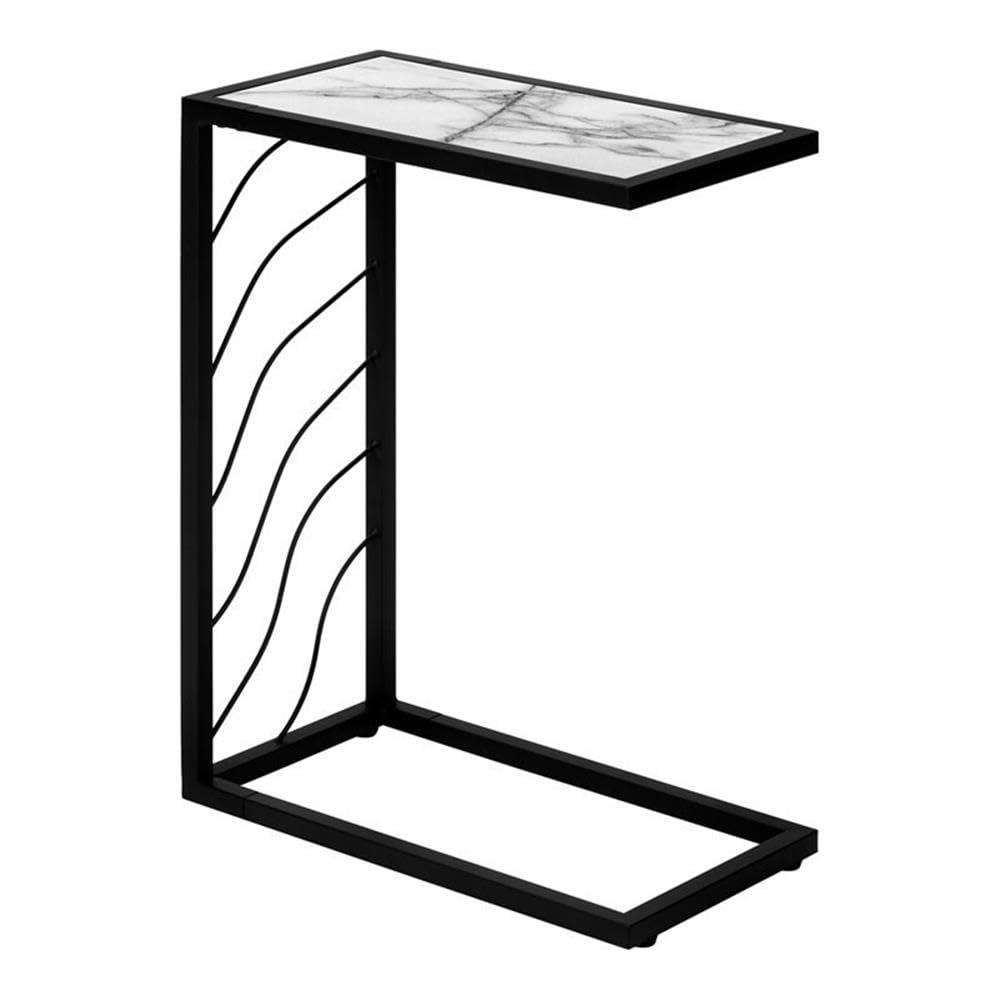 Monarch Specialties Accent Table C-Shaped End Side Snack Living Room Bedroom Metal Laminate White Marble Look Black Contemporary Modern