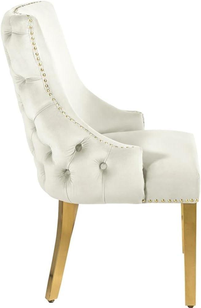 Meridian Furniture Tuft Cream Velvet Dining Chair in Gold Finish (Set of 2)