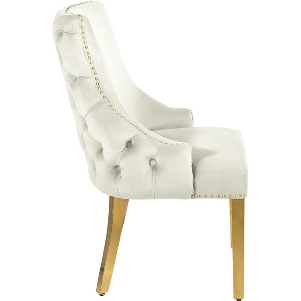 Meridian Furniture Tuft Cream Velvet Dining Chair in Gold Finish (Set of 2)