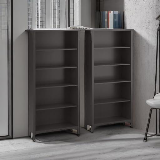 Bush Furniture Salinas Tall 5 Shelf Bookcase, Set of 2, Vintage Black