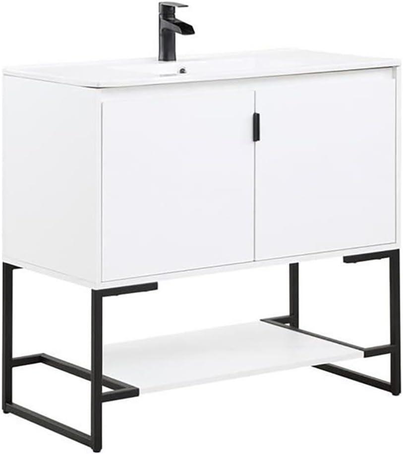 36" Scarsdale Bathroom Vanity Sink White - Manhattan Comfort: Ceramic Surface, Wood Frame, Single Basin