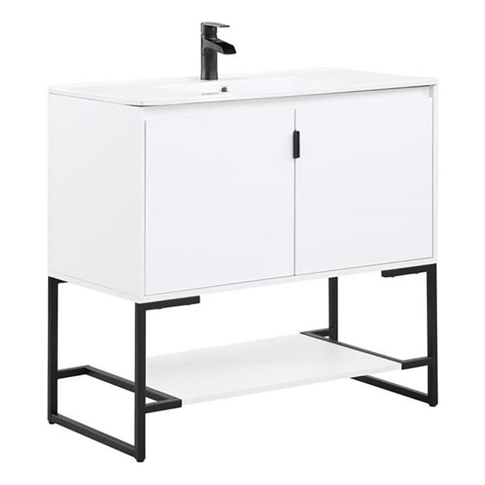 36" Scarsdale Bathroom Vanity Sink White - Manhattan Comfort: Ceramic Surface, Wood Frame, Single Basin
