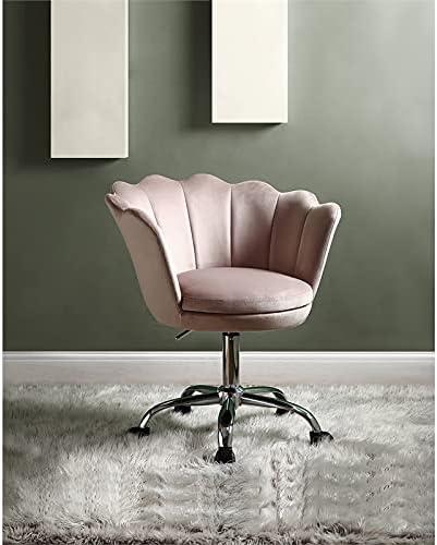 Ergonomic Swivel Armless Office Chair in Pink Velvet and Chrome