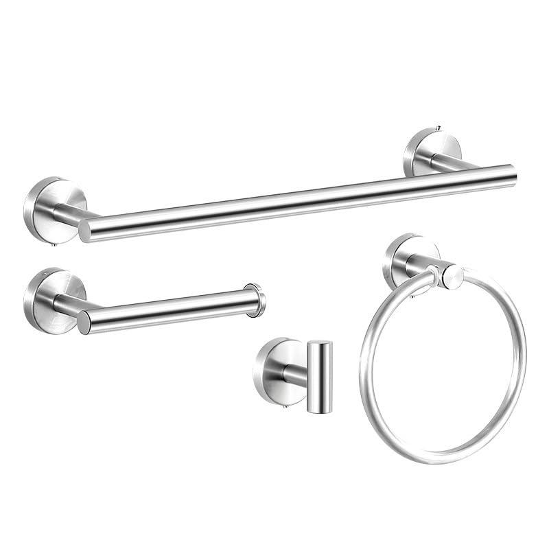 24 Inch Towel Bar Sets 4 Pieces Bathroom Kit Accessories Restroom Towel Ring Holder Toilet Paper Holder and Hook Set SUS 304 Stainless Steel Bathroom Hardware Heavy Duty Wall Mount (Brushed Silver)