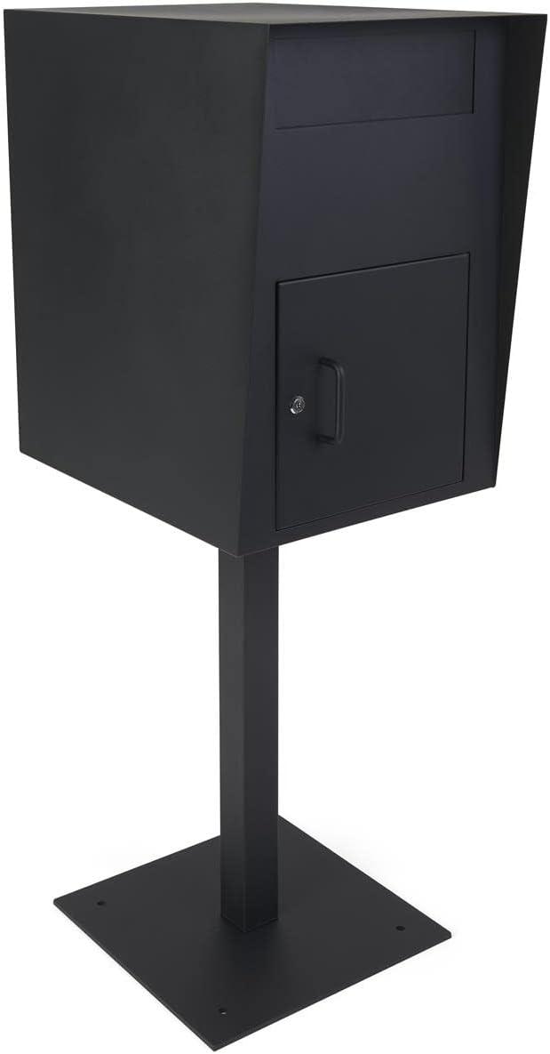 Displays2go 16 w x 52 h Outdoor Pedestal Drop Box w/ Permanent Mounting and Steel Build - Black (FDHDBBP1)