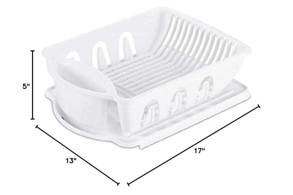 Sterilite 2 Piece Sink Set, Dish Drainer and Drainboard for Plates, Cups, and Flatware, White, 6 Count