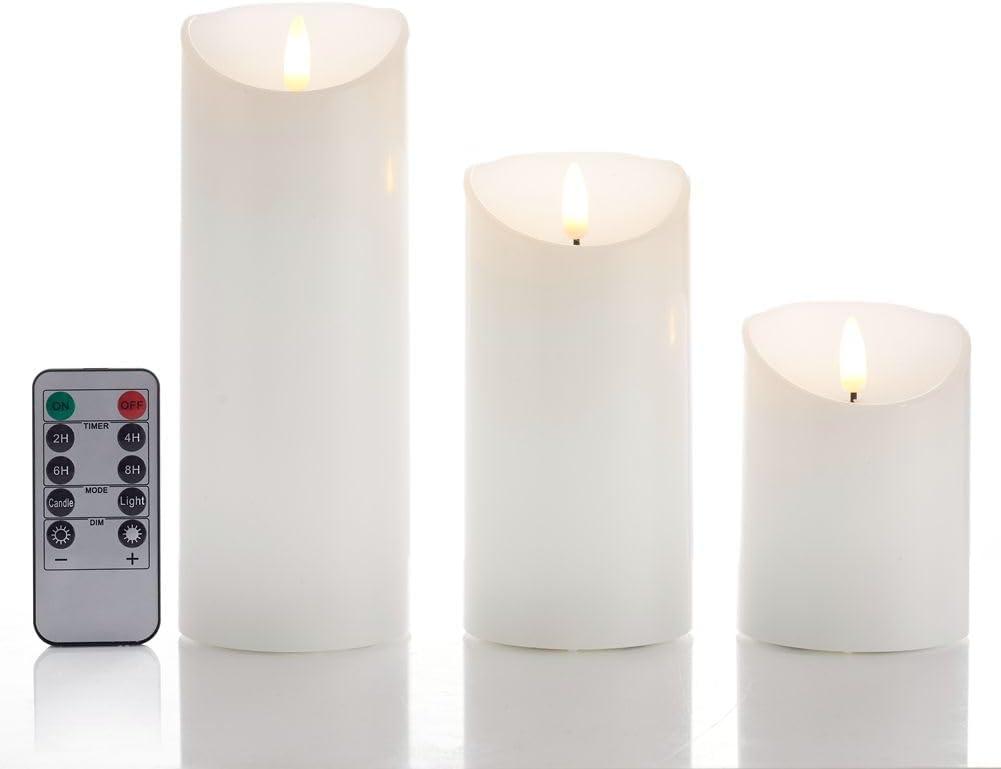 Gzxs Flameless LED Candles Set of 3, Realistic Pillar Candles with Remote and Timer, Battery Operated Candles for Room Fall Decor Wedding Christmas Decorations (White)