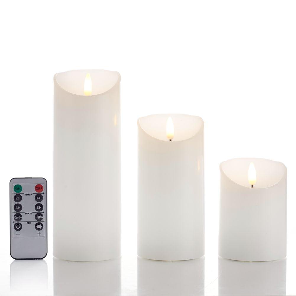 Gzxs Flameless LED Candles Set of 3, Realistic Pillar Candles with Remote and Timer, Battery Operated Candles for Room Fall Decor Wedding Christmas Decorations (White)