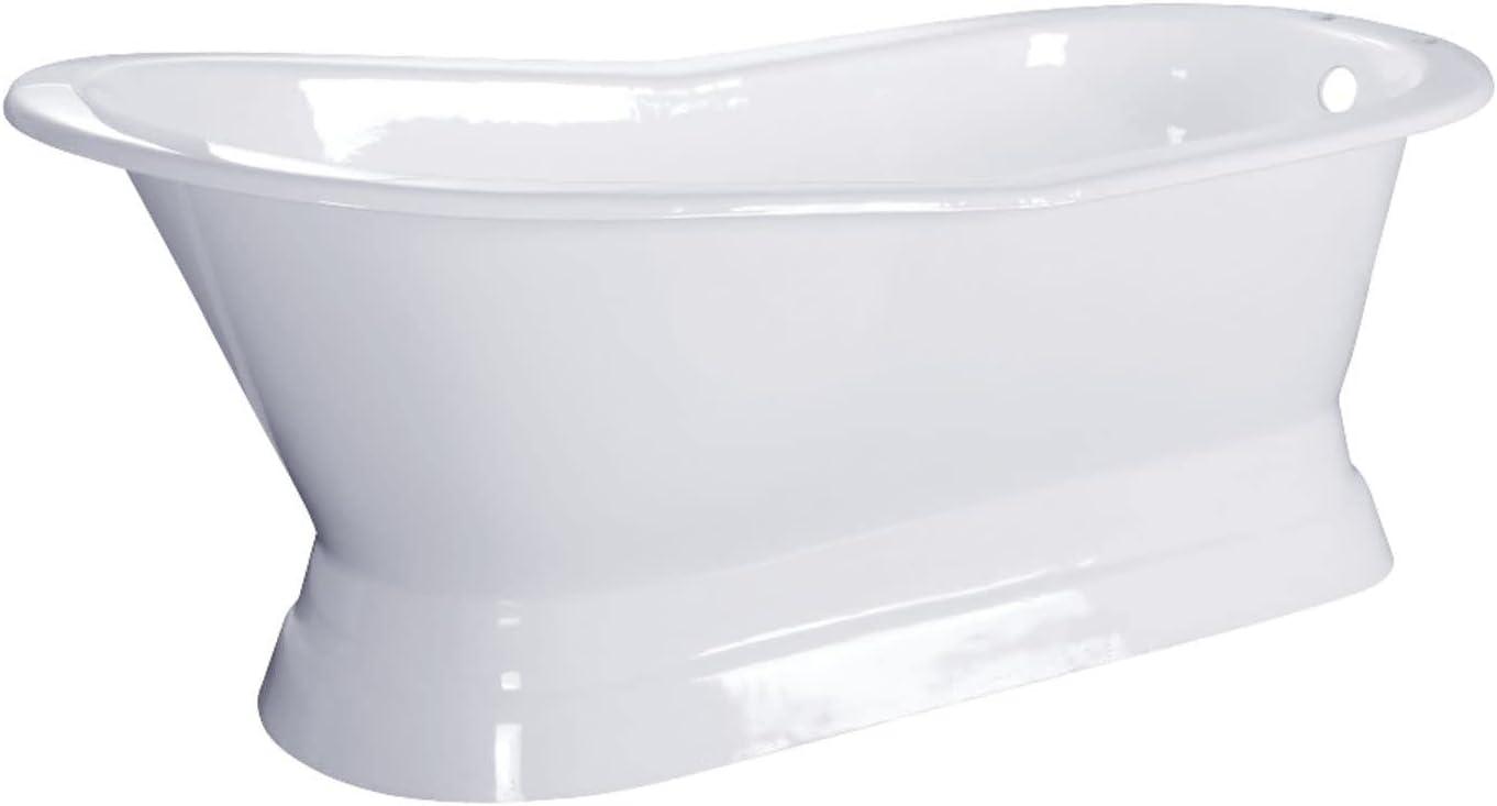 Kingston Brass Aqua Eden 67-Inch Cast Iron Oval Single Slipper Pedestal Tub (No Faucet Drillings)