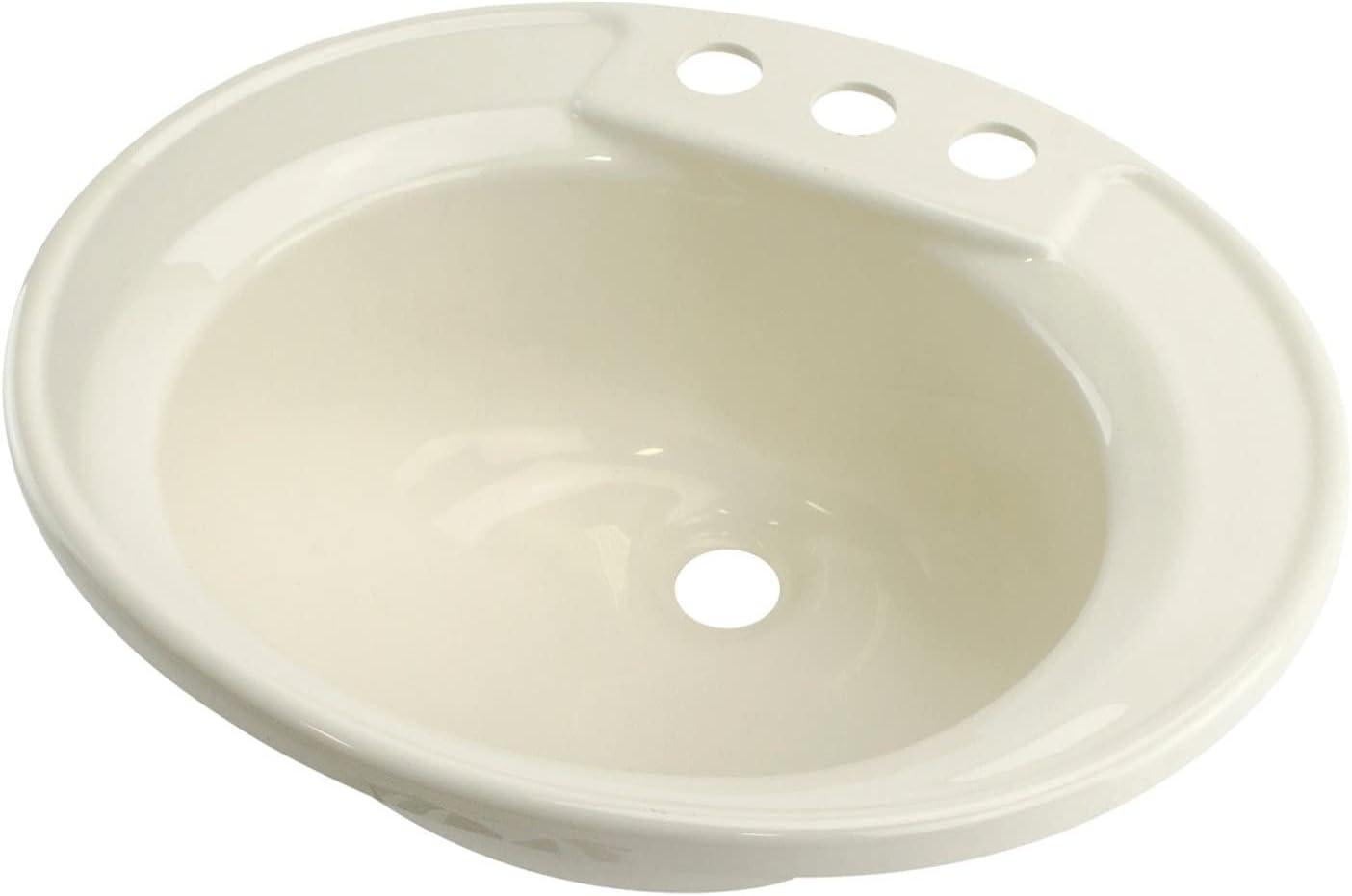 Parchment Oval ABS Acrylic RV Lavatory Sink with 3 Faucet Holes