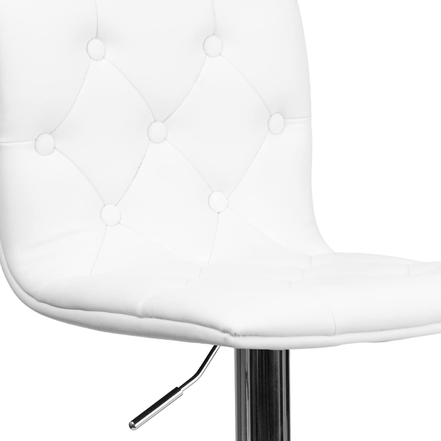 Flash Furniture Sammie Contemporary Button Tufted White Vinyl Adjustable Height Barstool with Chrome Base