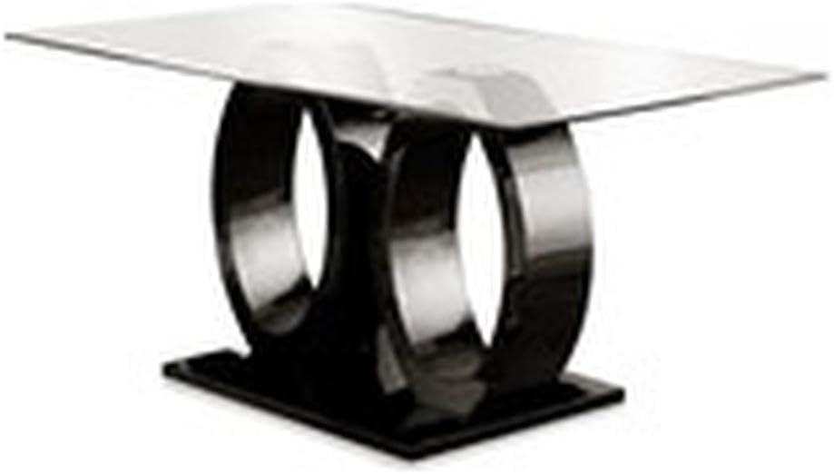 Bowery Hill Wood Contemporary Tempered Glass Top Dining Table in Black