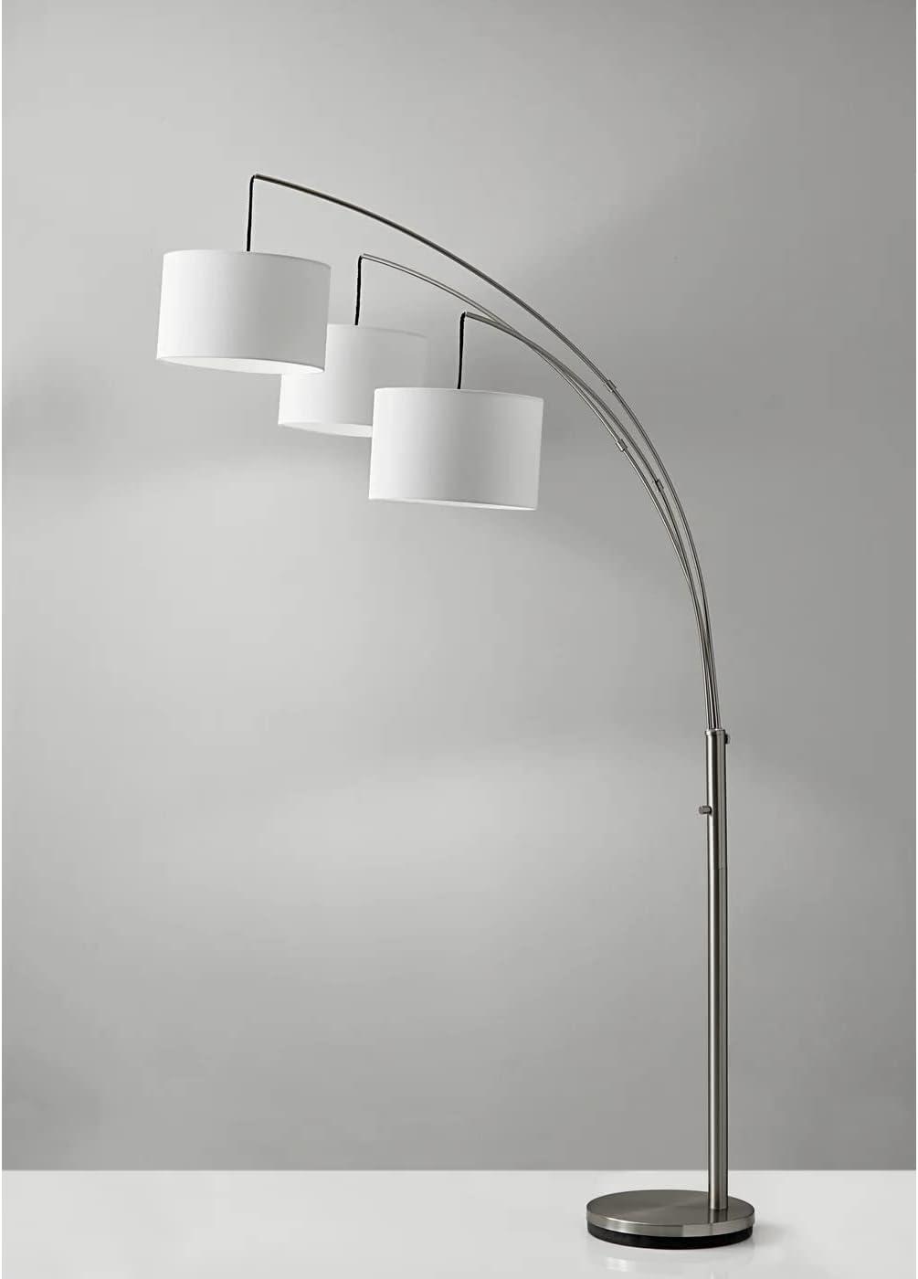 Trinity Brushed Steel 74'' Adjustable Arc Floor Lamp with White Shades