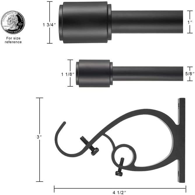 Adjustable Black Double Curtain Rod with Cylindrical Finials