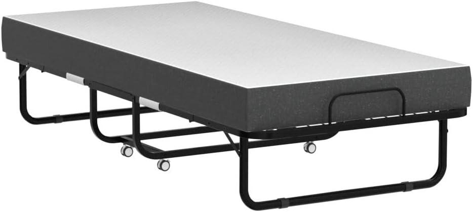 Black Metal Rollaway Bed with Memory Foam Mattress