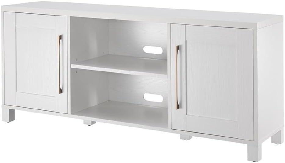 White MDF 58" TV Stand with Cabinet and Shelves