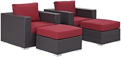 Espresso Red Wicker Rattan 4-Piece Outdoor Patio Set