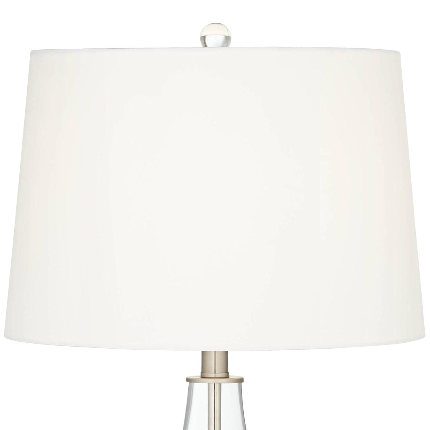 360 Lighting Marnie Modern Coastal Table Lamp 28" Tall Blue Art Glass White Fabric Drum Shade for Bedroom Living Room Bedside Nightstand Office House