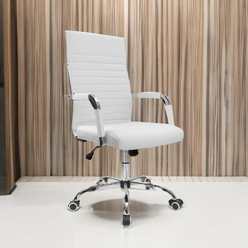 Furmax Ribbed Executive Chair with Swivel & Lumbar Support, 300 lb. Capacity, White