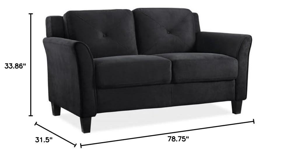 Home Square 2 Piece Living Room Set with Solid Wood Sofa and Loveseat in Black