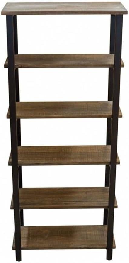 Alaterre Pomona 70"H 5-Shelf Metal and Solid Wood Bookcase