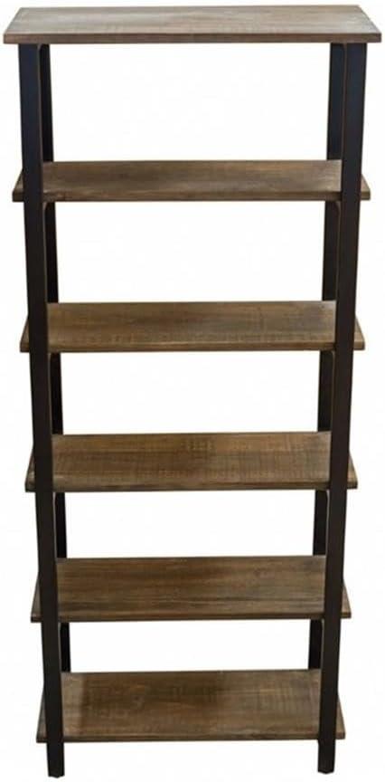 Modern Farmhouse 71" Black Pine Wood Bookcase with Metal Legs