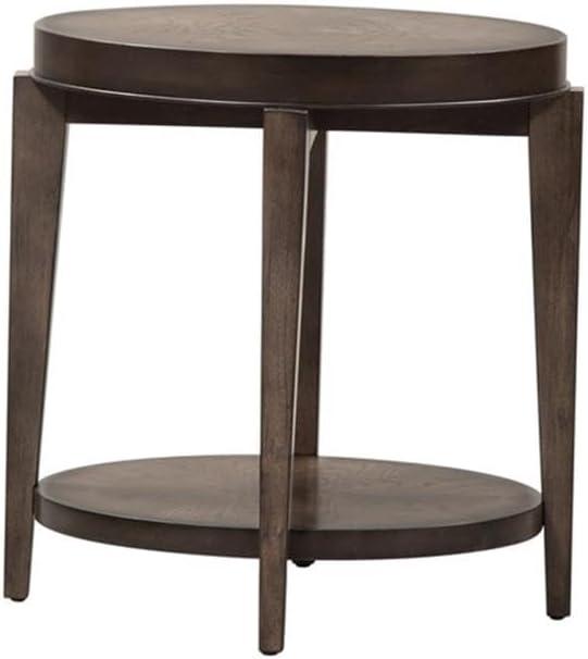 Penton Medium Brown Oval Wood and Stone Side Table