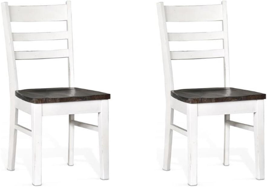 Pemberly Row 18" Wood Ladderback Chair in White and Dark Brown (Set of 2)