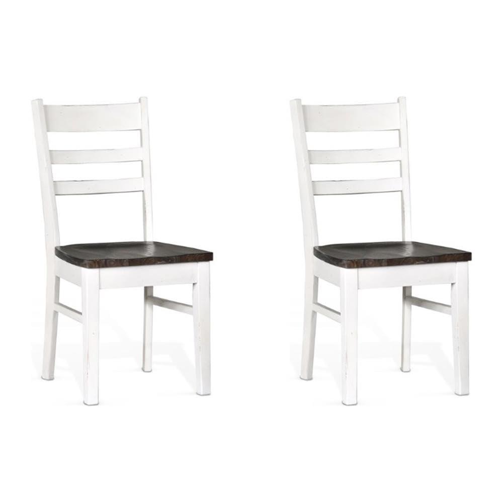 Pemberly Row 18" Wood Ladderback Chair in White and Dark Brown (Set of 2)