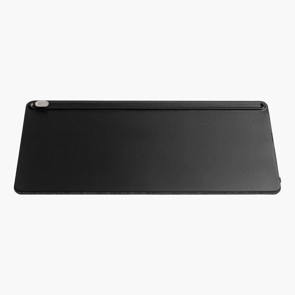 Large Black Faux Leather Desk Mat with Magnetic Cable Holder