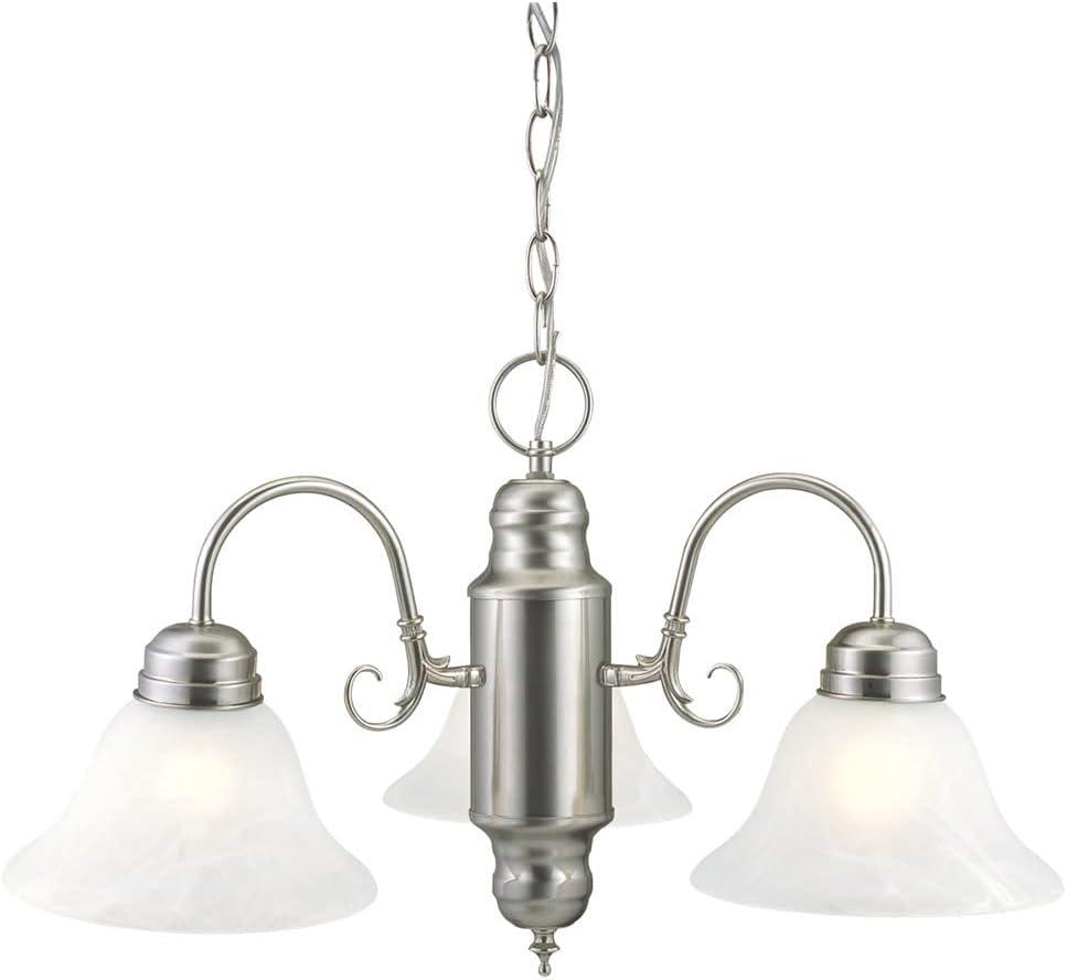 Satin Nickel 22" Modern 3-Light Chandelier with Alabaster Glass Shades