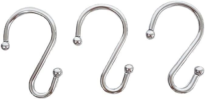 Silver Shower Curtain Hooks,Rust Proof Shower Curtain Rings for Bathroom,Set of 12 Chrome S Shaped Decorative Shower Curtain Hooks Hangers for Bathroom Curtains,Clothing, Towels, etc