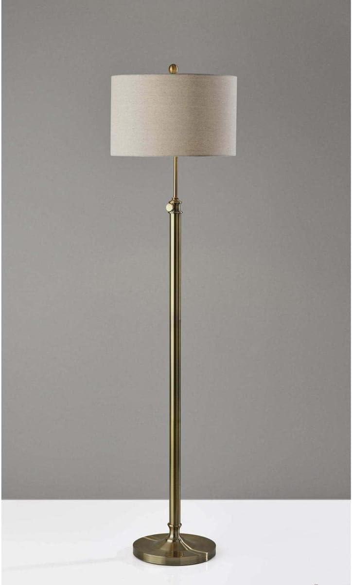 Barton Floor Lamp Antique Brass - Adesso: Modern Adjustable Height, Metal Body, Polyester Shade