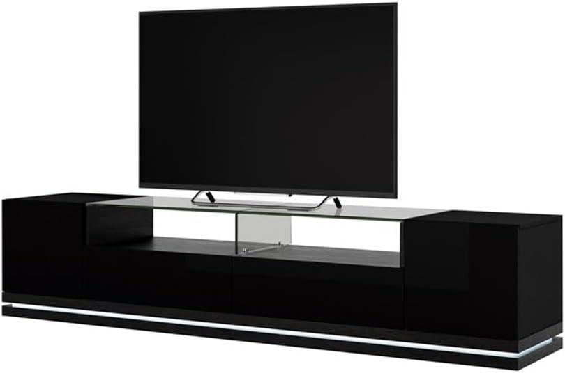 Vanderbilt Wood 85" TV Stand in Matte Black & Gloss