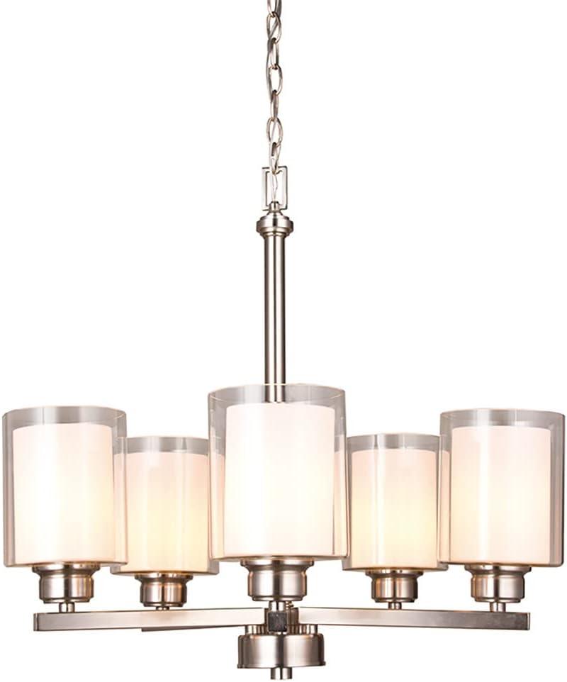 Satin Nickel 5-Light Chandelier with Double Glass Shades