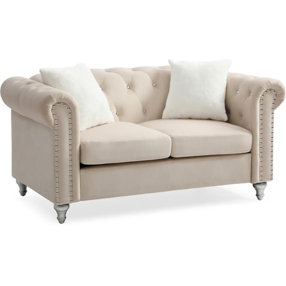 Glory Furniture Raisa Velvet Loveseat in Beige