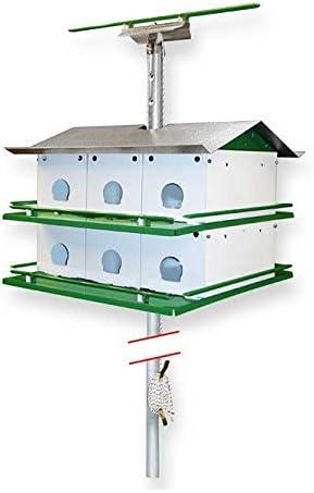 White and Green Aluminum 12-Room Martin Bird House with Pole